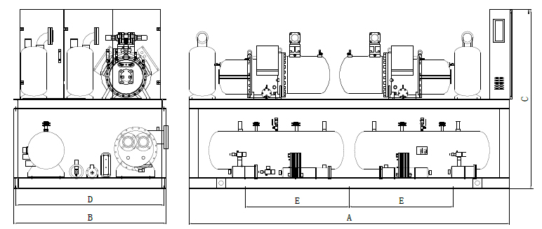 Double source heat pump unit indoor and outdoor unit Dimensions drawing